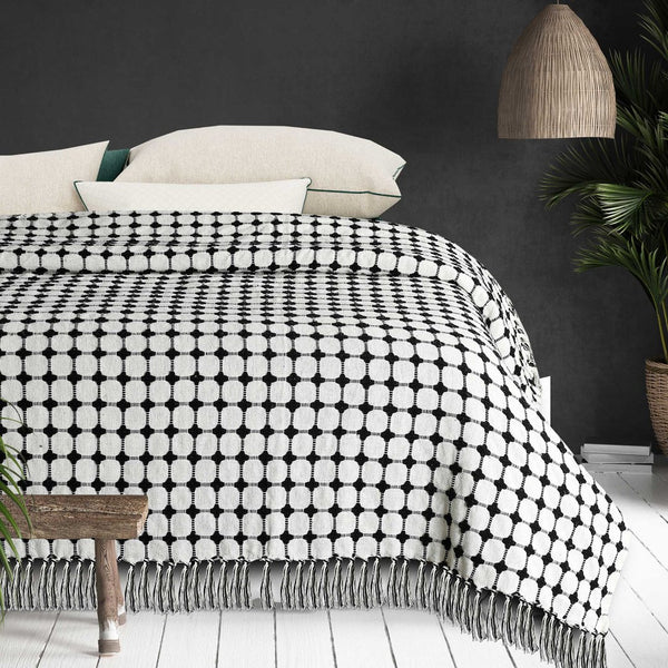 Cotton Printed Throw Bedcover Black & White