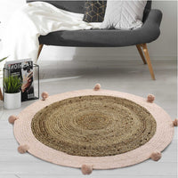 Jute and Cotton Rug with Pompom (Reversible) - Sashaa World