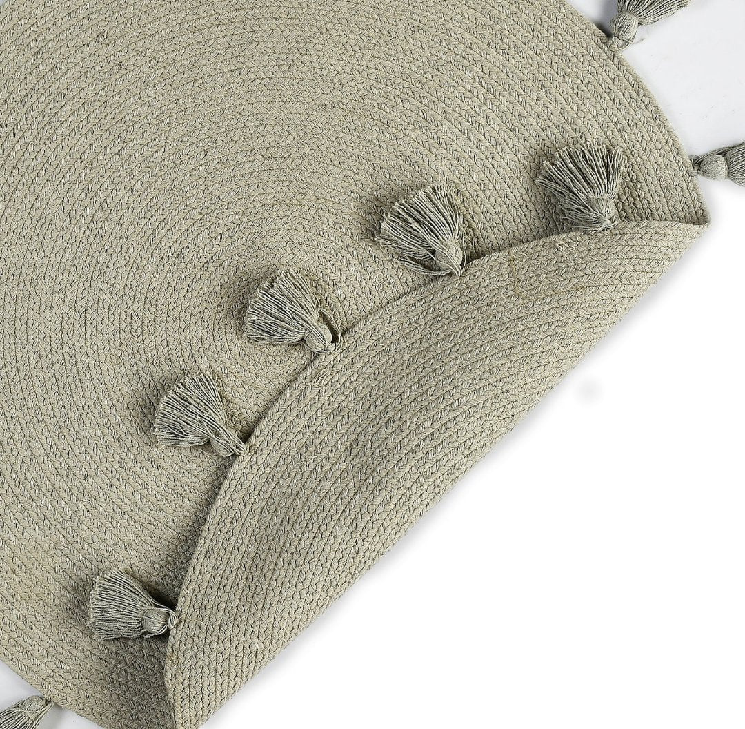 Cotton braided rug with tassels (Reversible) Green