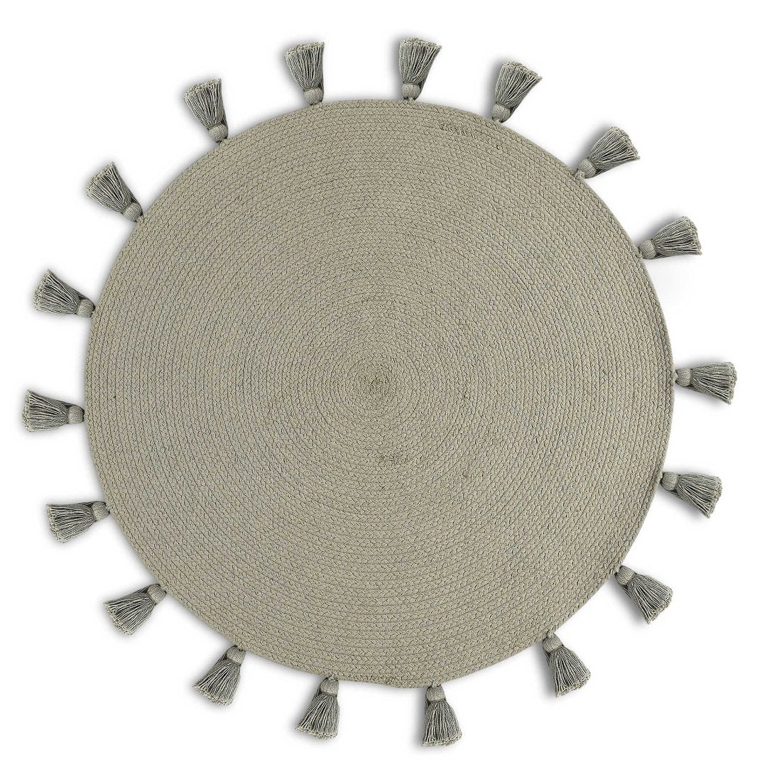 Cotton braided rug with tassels (Reversible) green