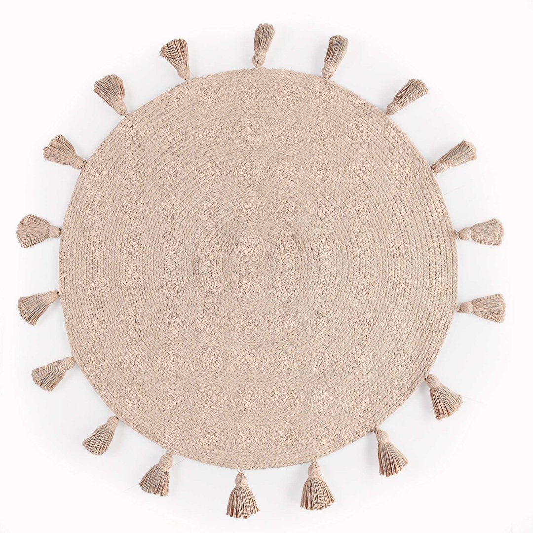 Cotton braided rug with tassels (Reversible) pink
