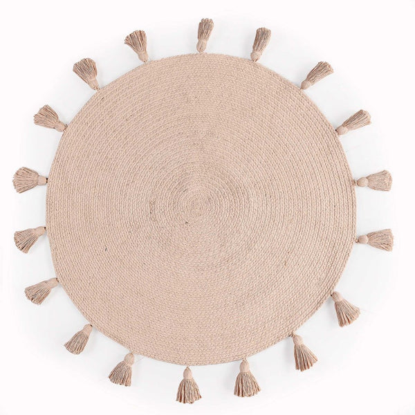 Cotton braided rug with tassels (Reversible) pink