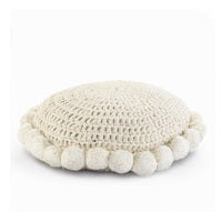 White Crochet Pompom Round Cushion- Sashaa World