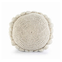White Crochet Pompom Round Cushion- Sashaa World