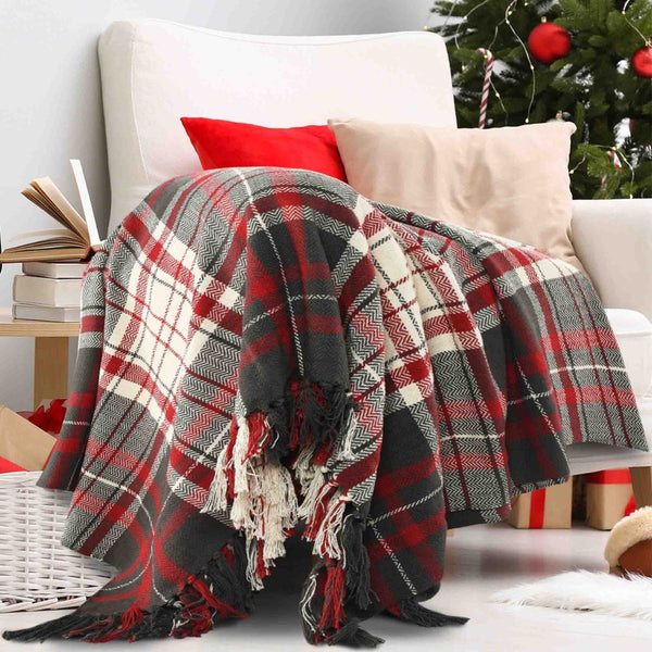 Red & Black Plaid Throw Christmas- Sashaaworld