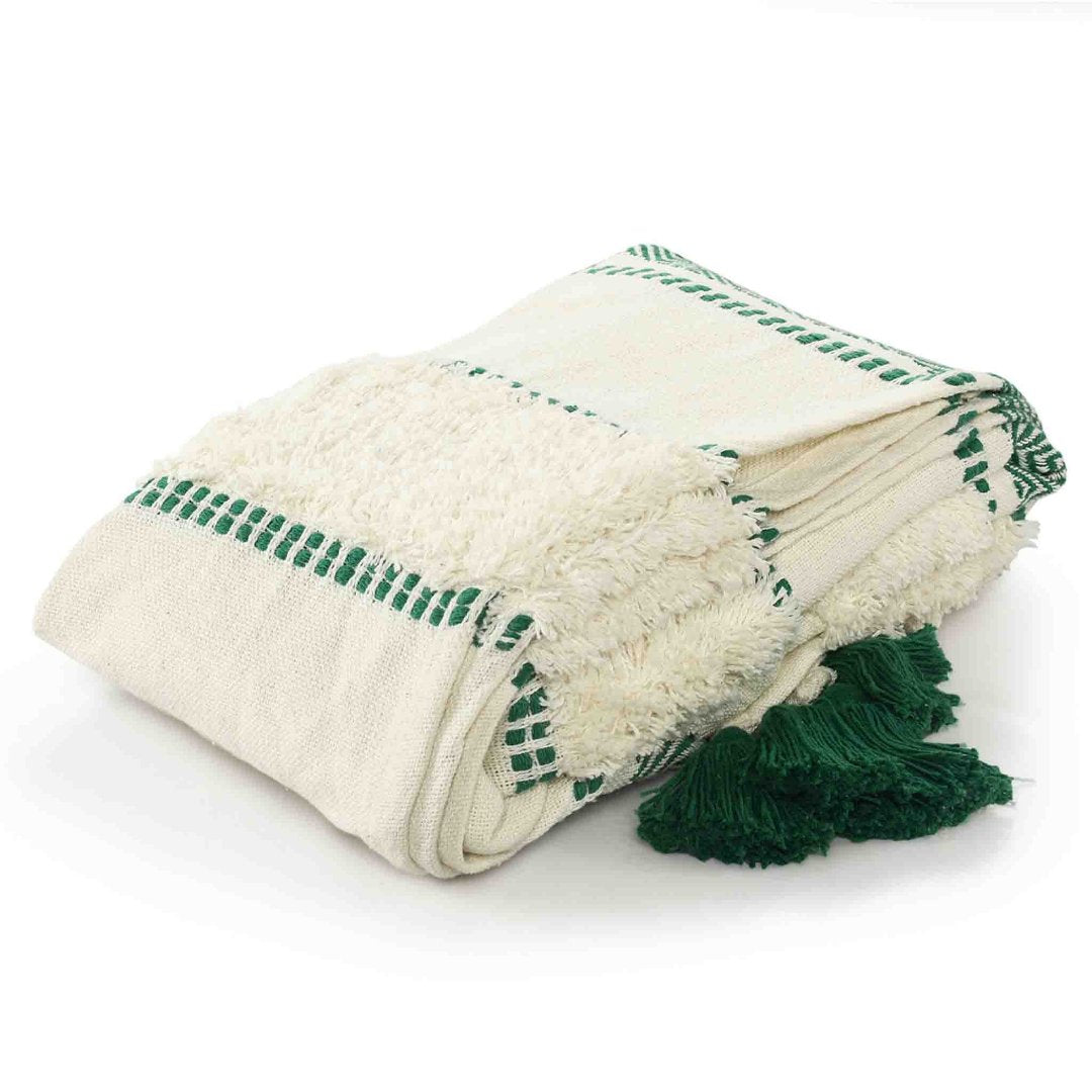 Green and Ivory Tufted Striped Throw - Sashaa World