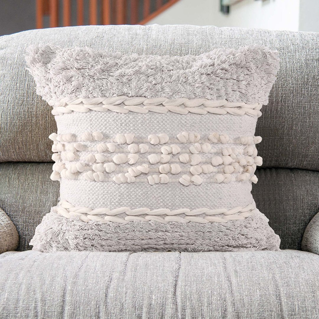 White Tufted Boho Cushion Cover- Sashaaworld