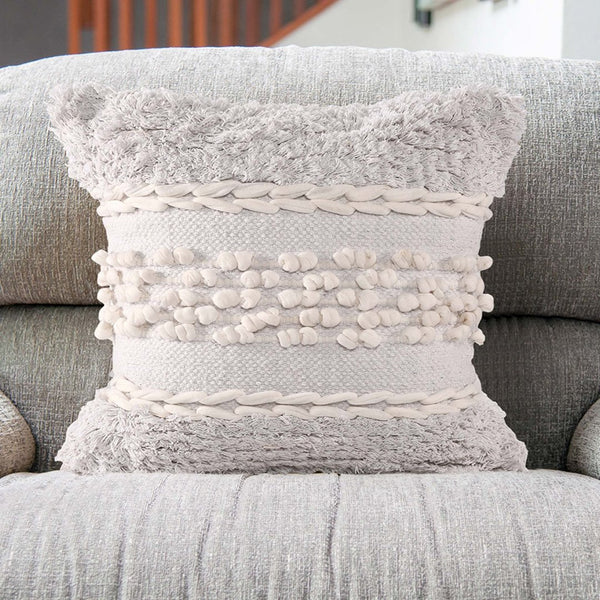 White Tufted Boho Cushion Cover- Sashaaworld