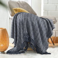 Nature-Inspired Herringbone Throw Blanket Navy Blue - Sashaaworld