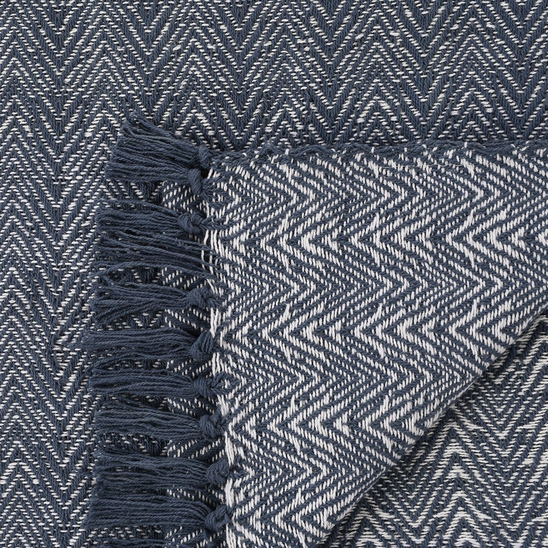 Nature-Inspired Herringbone Throw Blanket Navy Blue - Sashaaworld