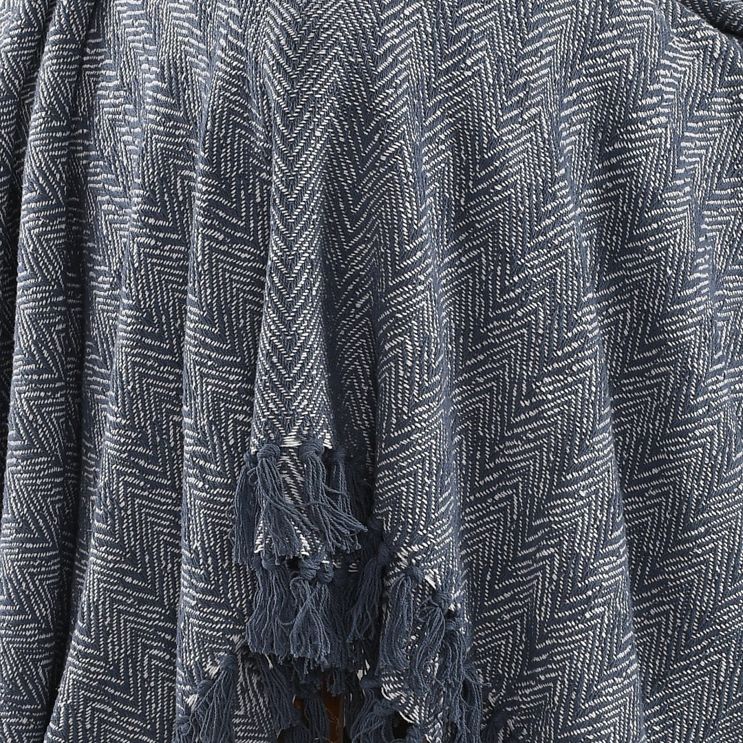 Nature-Inspired Herringbone Throw Blanket Navy Blue - Sashaaworld