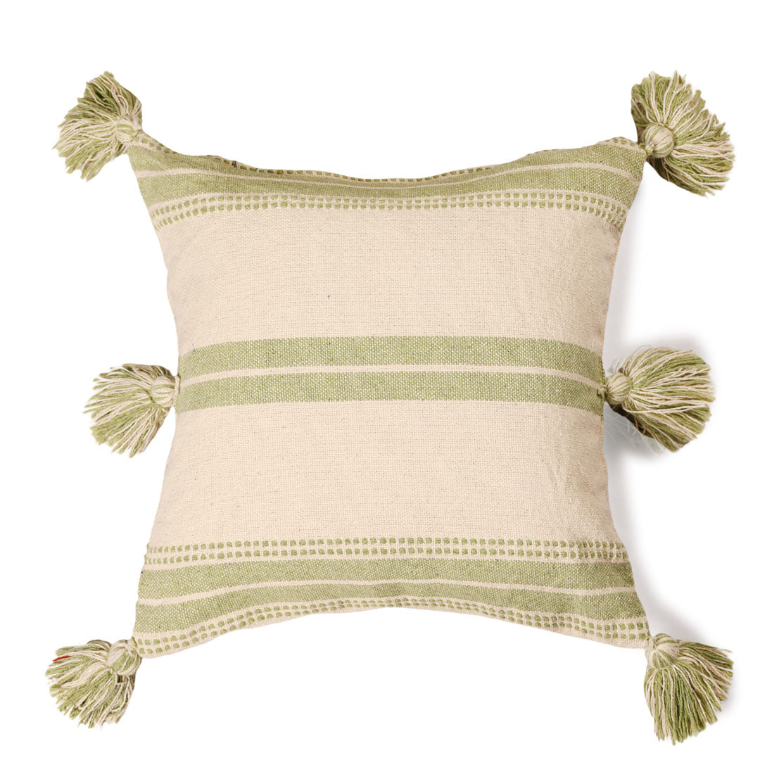 Green Striped and Tassels Cushion Cover - Sashaa World