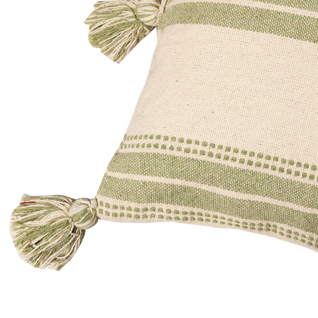 Green Striped and Tassels Cushion Cover - Sashaa World