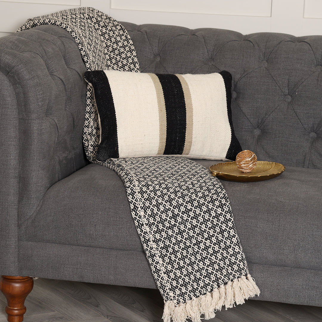 White Lumbar Cushion with Black Stripes- Sashaaworld