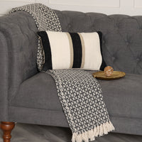 White Lumbar Cushion with Black Stripes- Sashaaworld