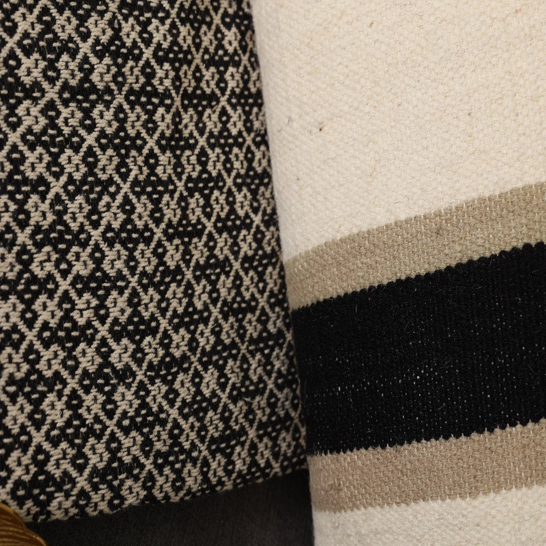 White Lumbar Cushion with Black Stripes- Sashaaworld