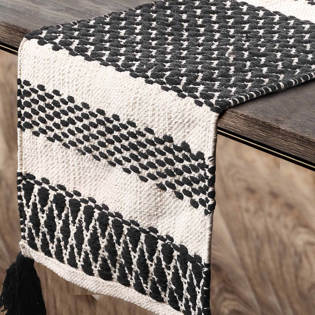Black & White Handwoven Table Runner