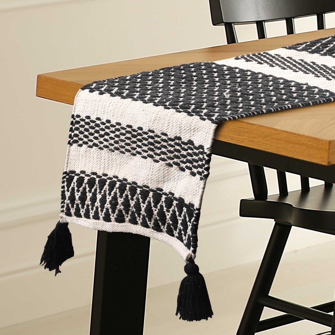 Black & White Handwoven Table Runner