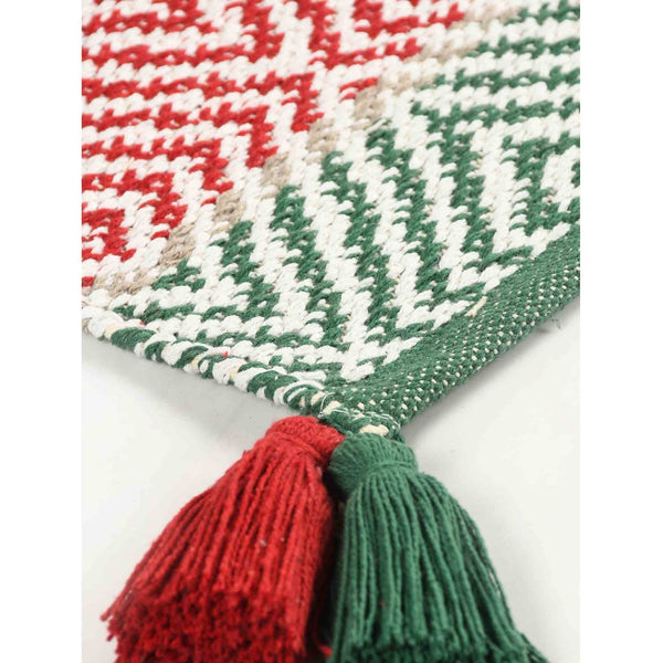 Red and Green Handwoven Scatter Rug with Tassels- Sashaaworld