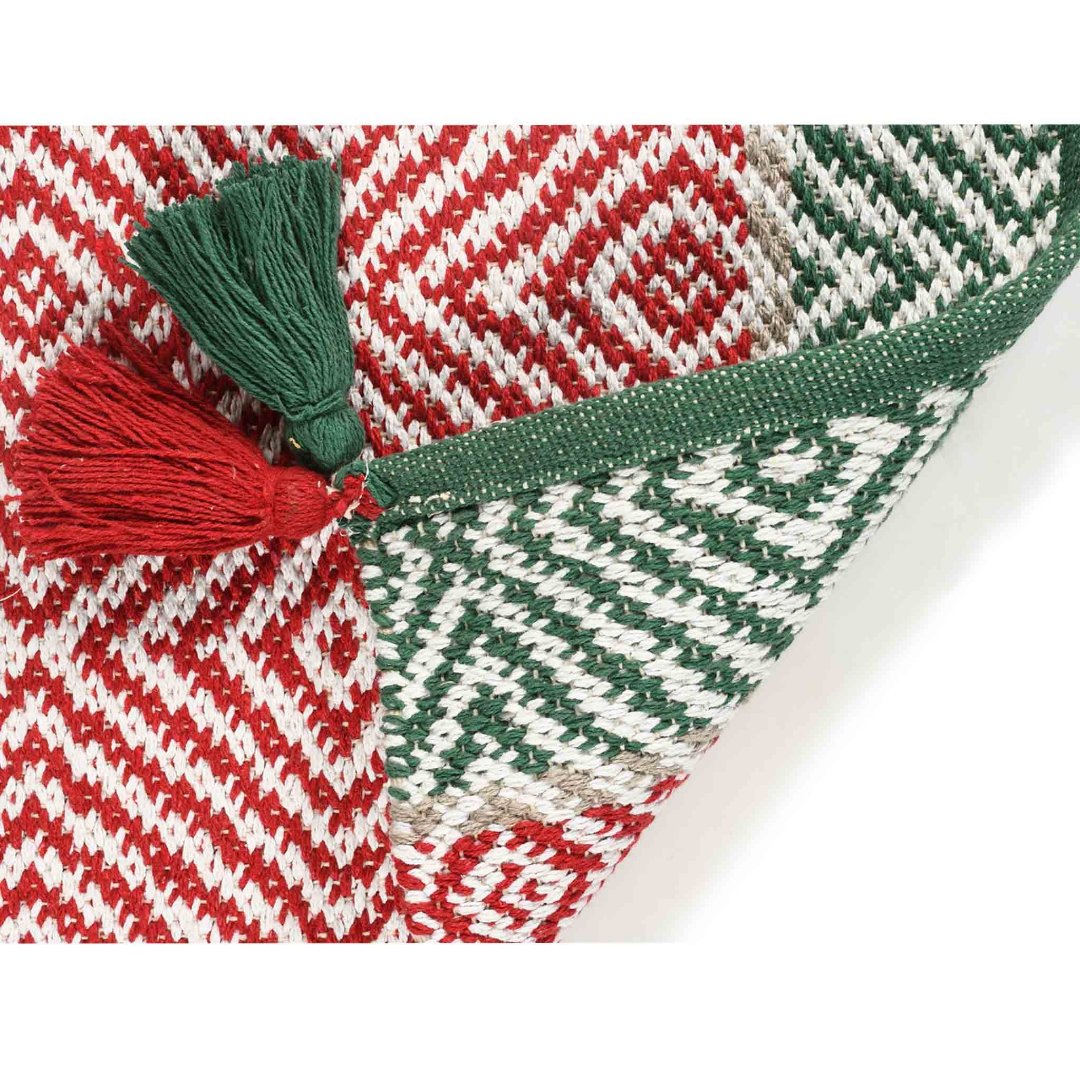Red and Green Handwoven Scatter Rug with Tassels- Sashaaworld