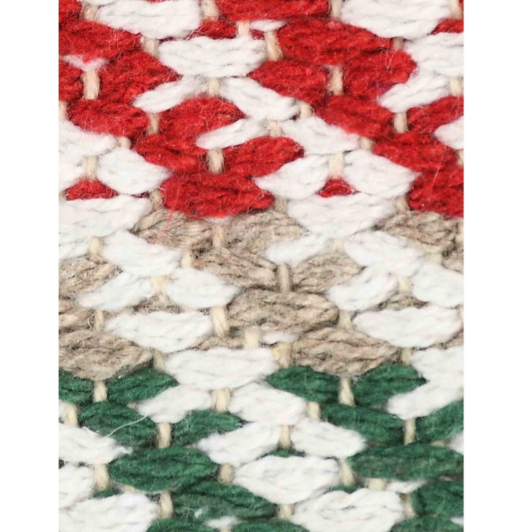 Red and Green Handwoven Scatter Rug with Tassels- Sashaaworld