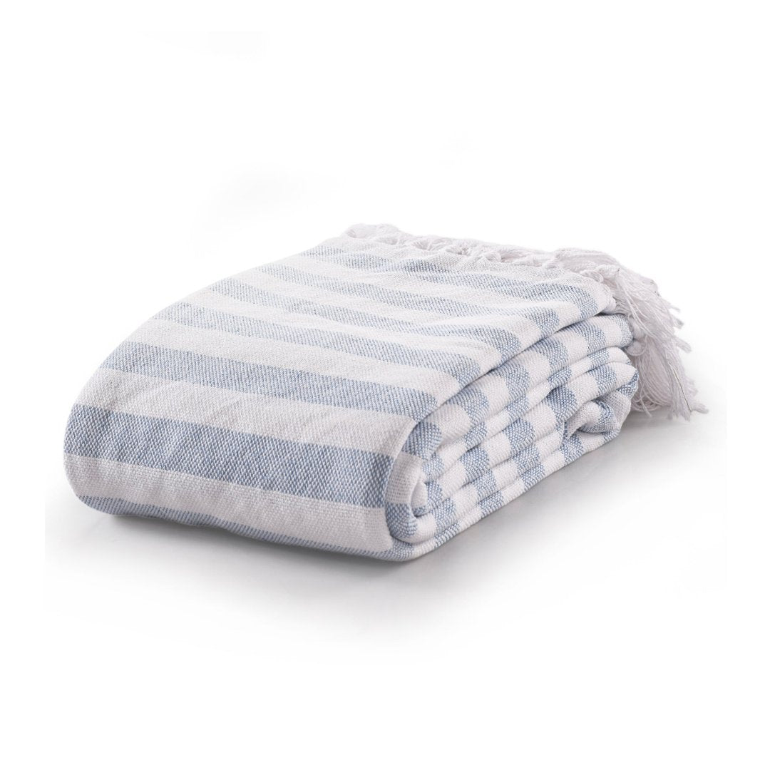 Striped Cotton Throw Bedcover Blue - Sashaaworld
