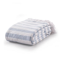 Striped Cotton Throw Bedcover Blue - Sashaaworld