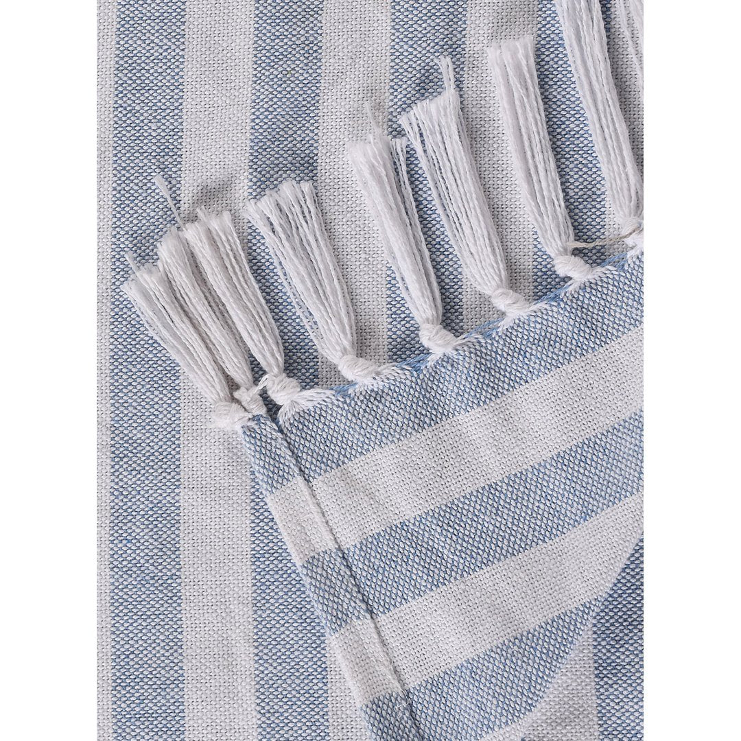 Striped Cotton Throw Bedcover Blue - Sashaaworld