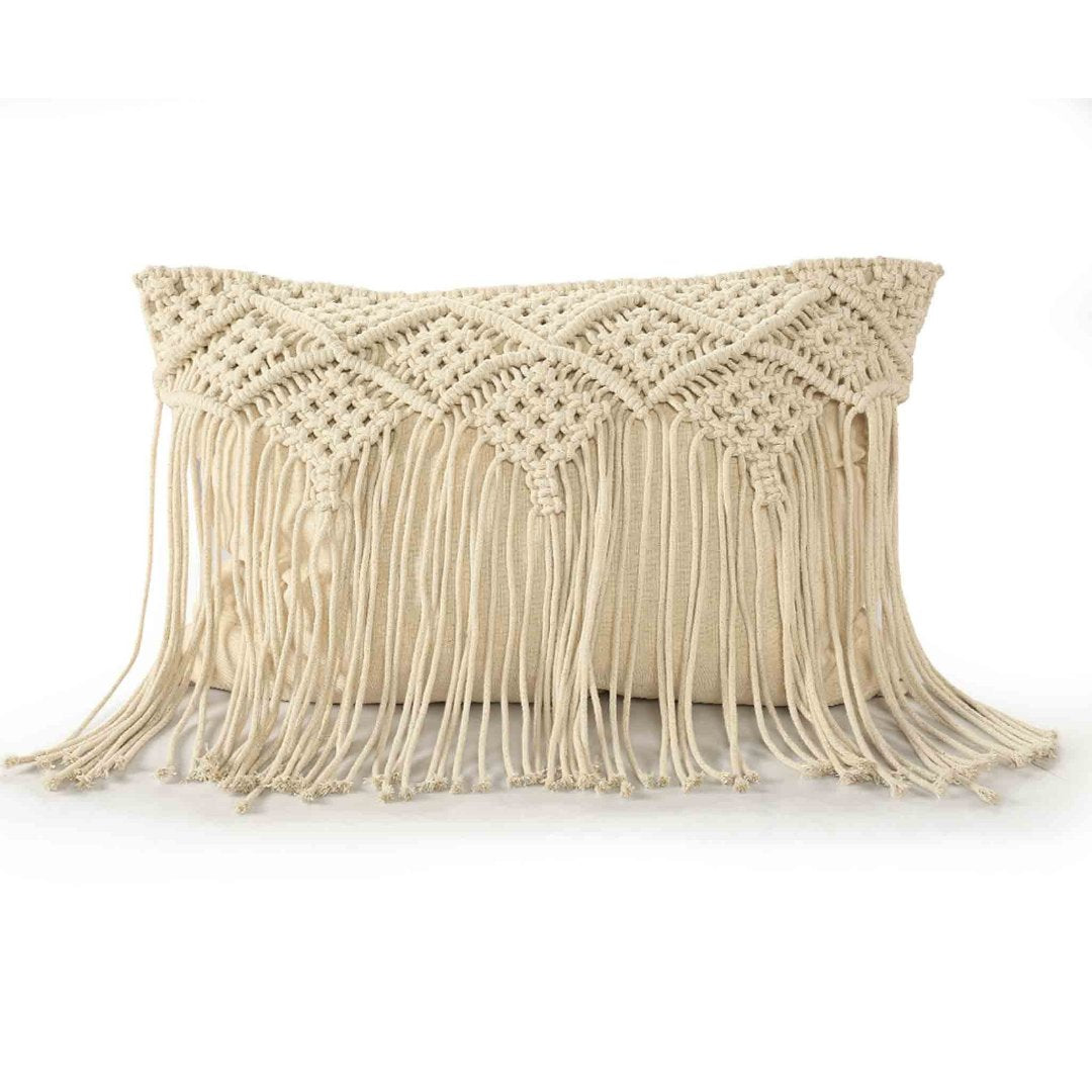 Macramé Cushion in Natural with long Fringe - Sashaaworld