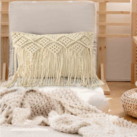 Macramé Cushion in Natural with long Fringe - Sashaaworld