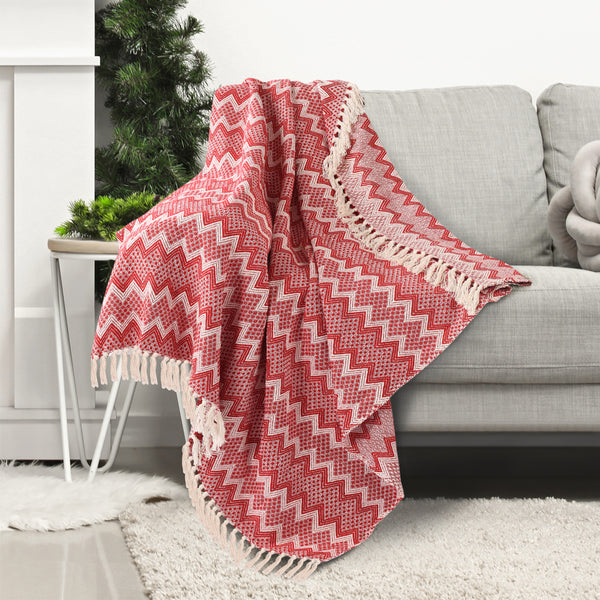 Red & White Chevron Throw- sashaaworld