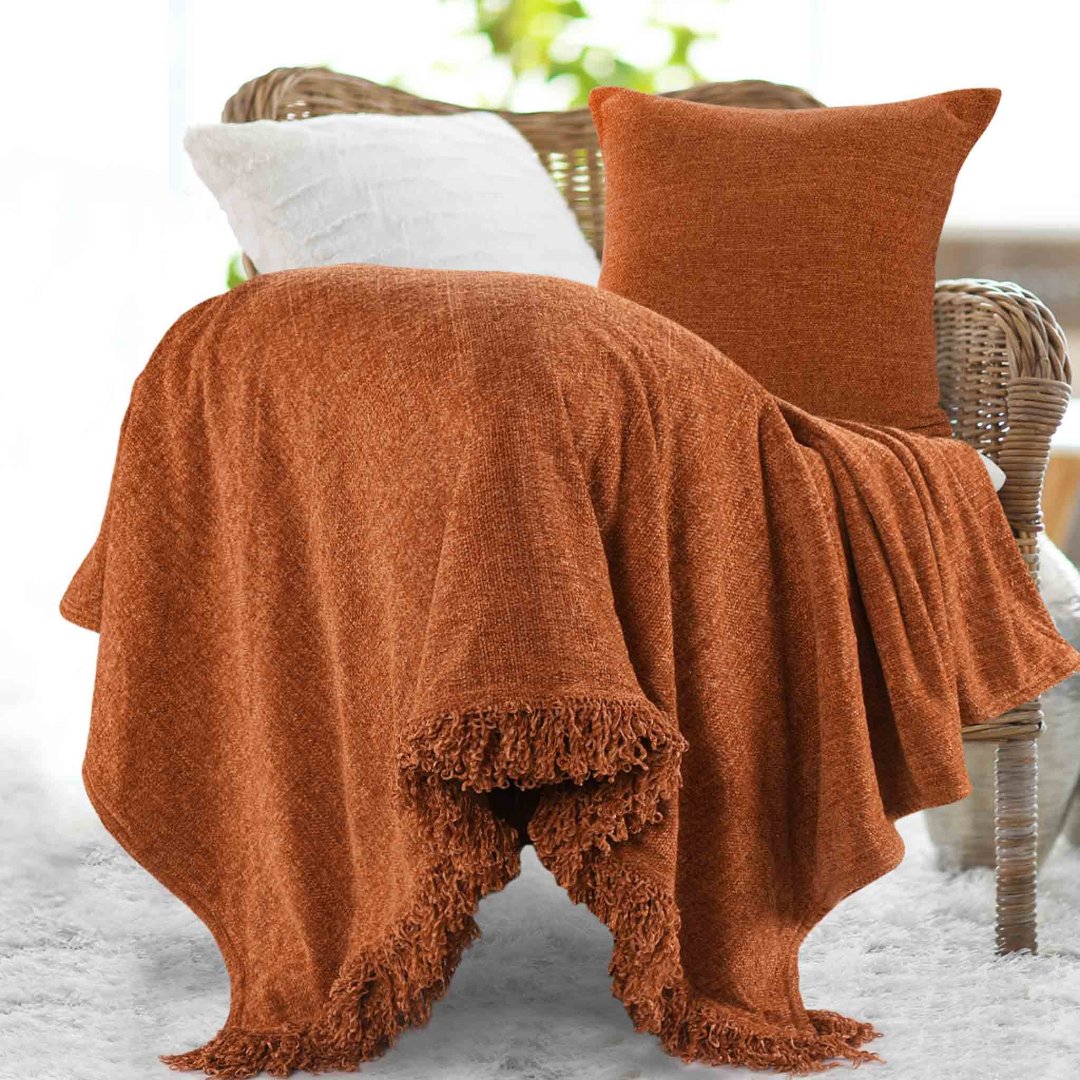 Chenille Cushion Cover- Rust