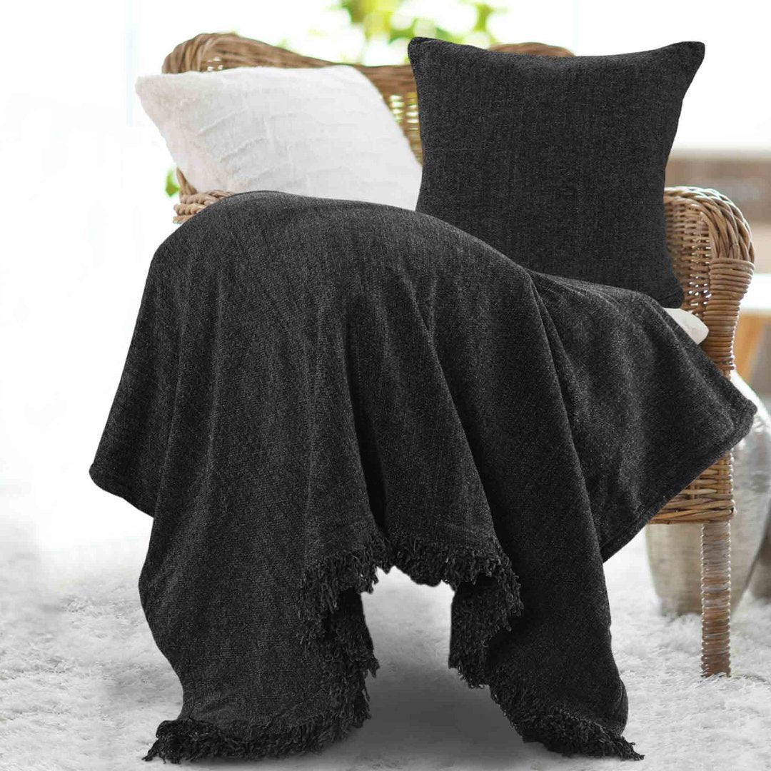 Chenille Cushion Cover- Charcoal Black