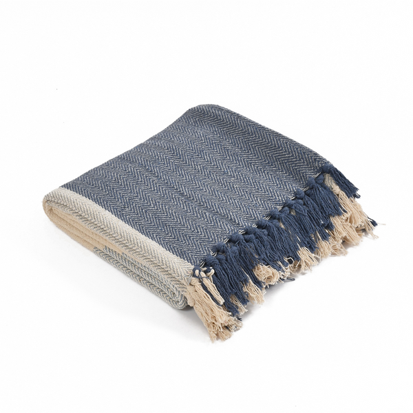 Blue and White Cotton Throw- Sahsaa World