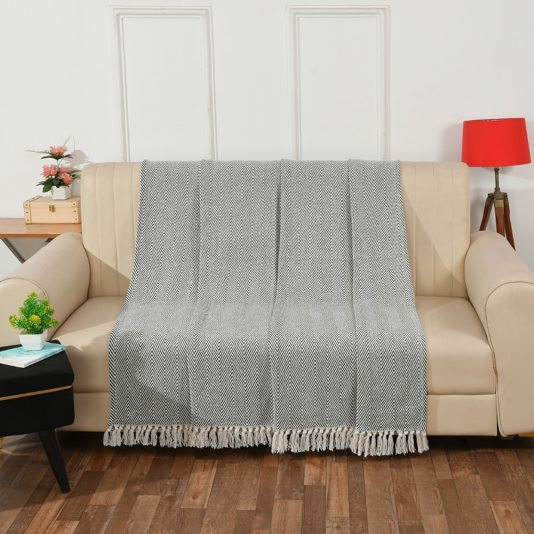 Green & White Striped Cotton Throw