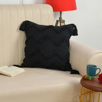 Black Chevron Tufted Cushion Cover with Tassels