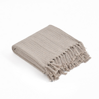 Beige Woven Cotton Throw