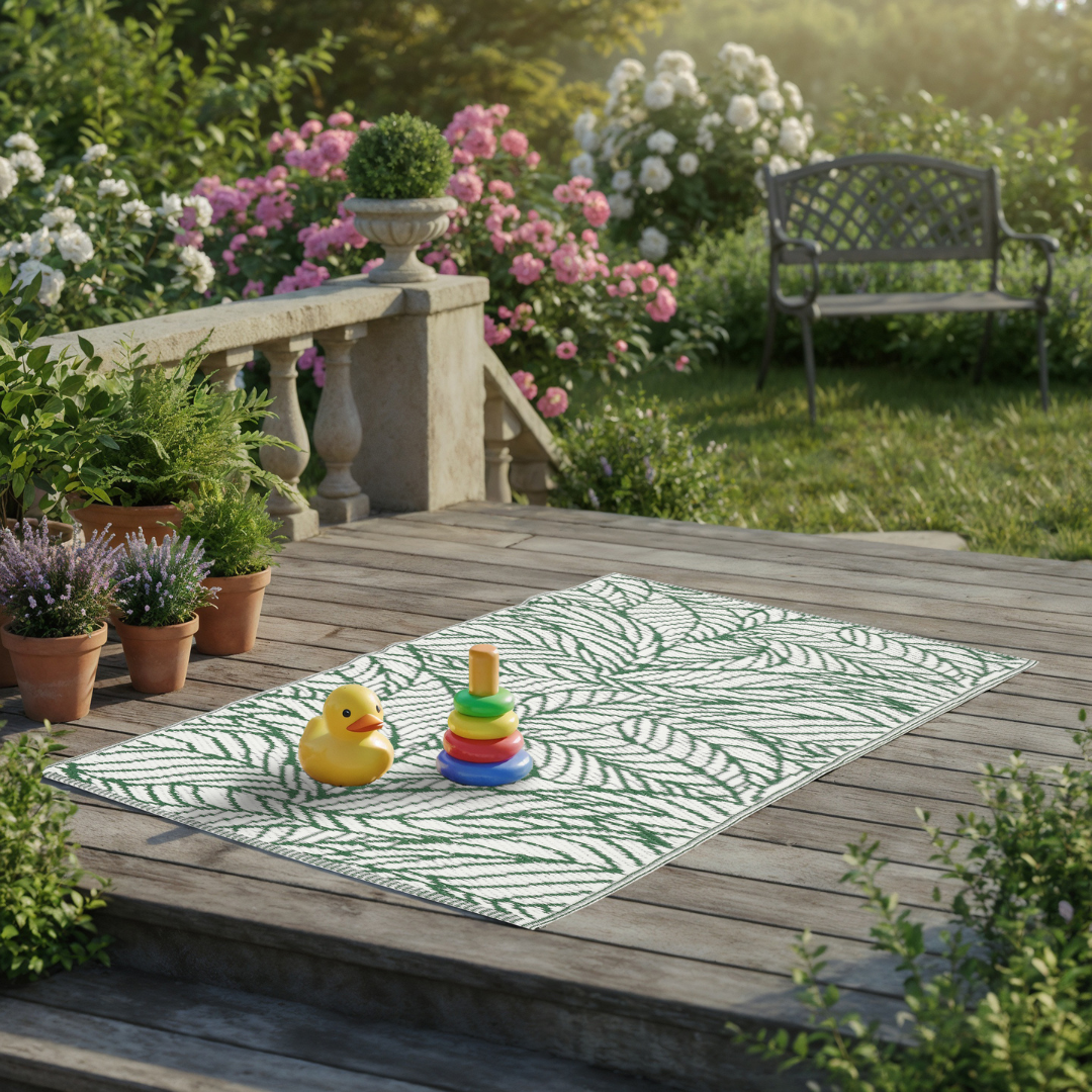 Reversible Green & White Botanical Carpet