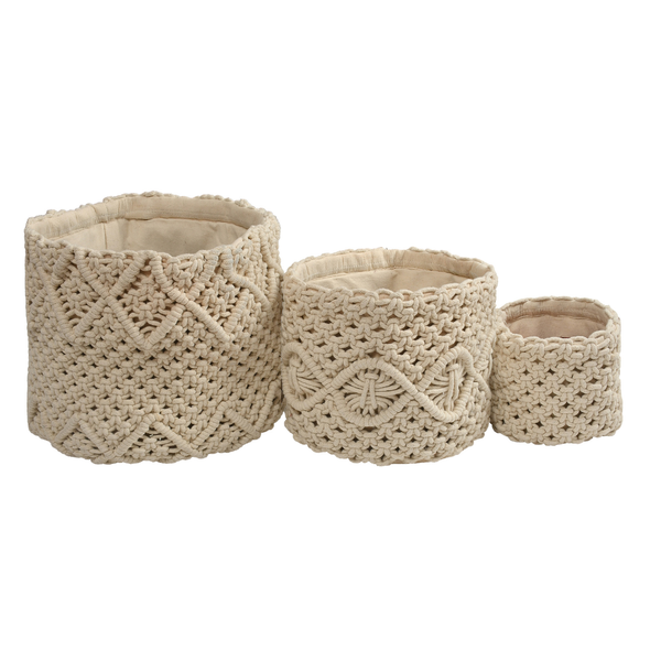Natural Macramé Cotton Basket Set of 3