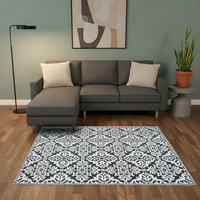 Reversible Blue and White Geometric Carpet
