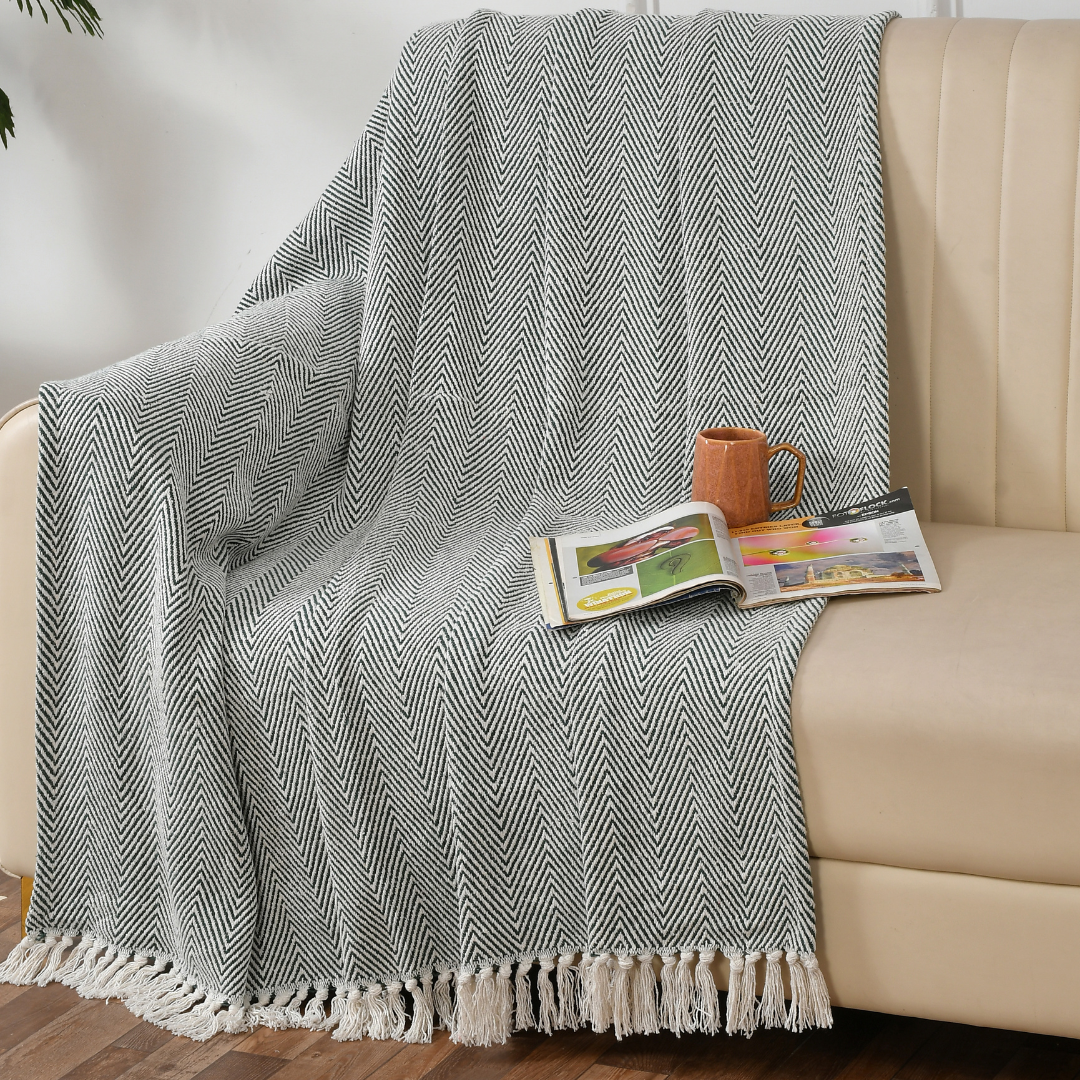 Green & White Striped Cotton Throw