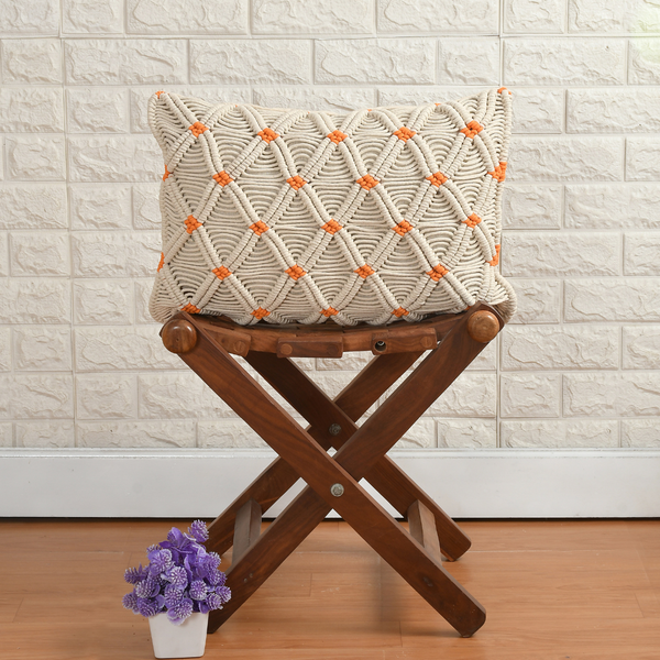 Macrame Cushion cover with orange accents