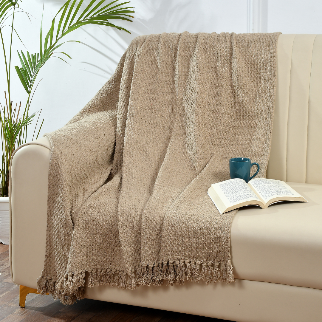 Beige Cotton Throw