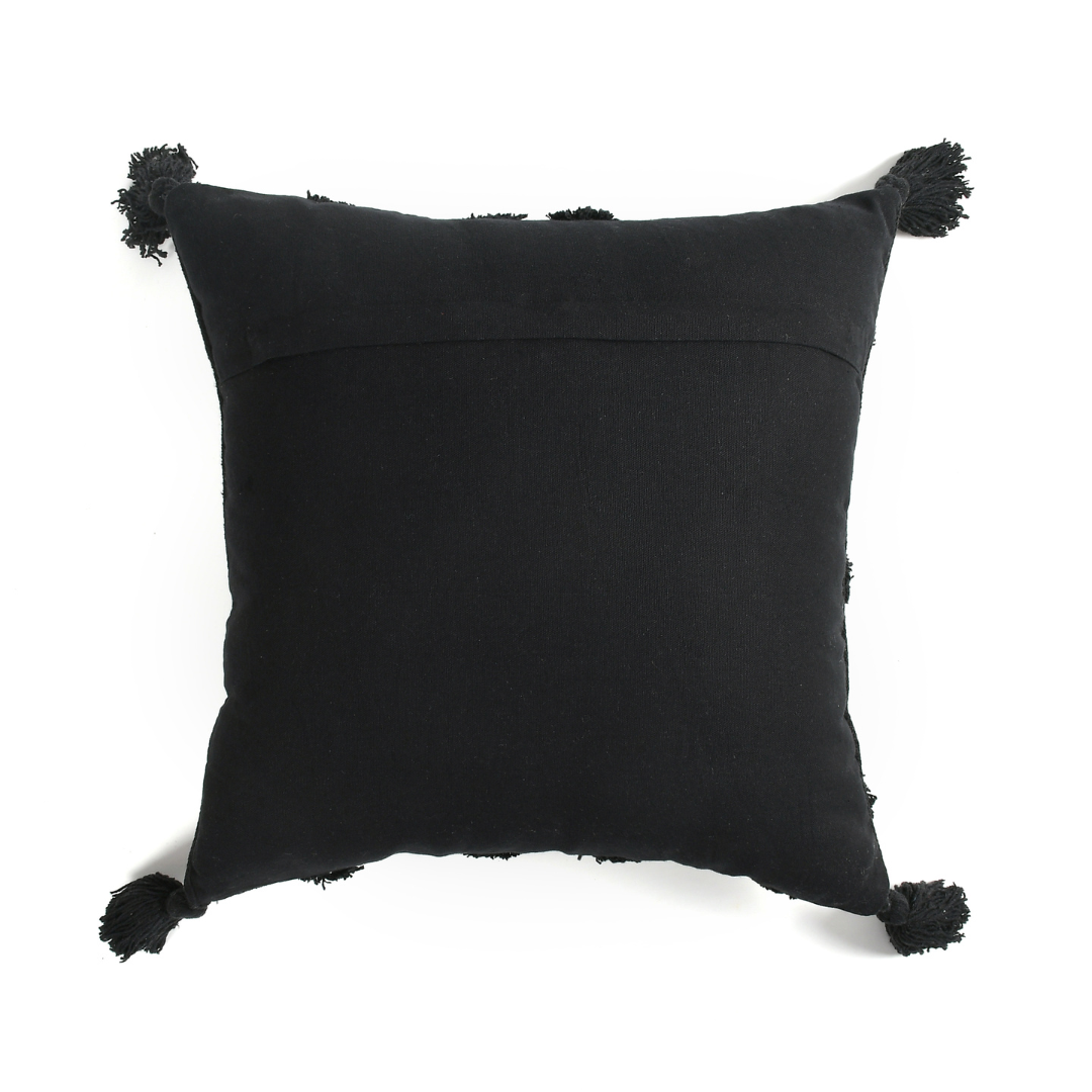 Black Chevron Tufted Cushion Cover with Tassels