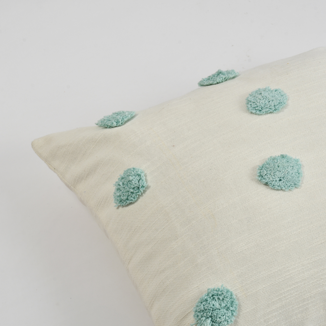 Mint Tufted Dots Cushion Cover