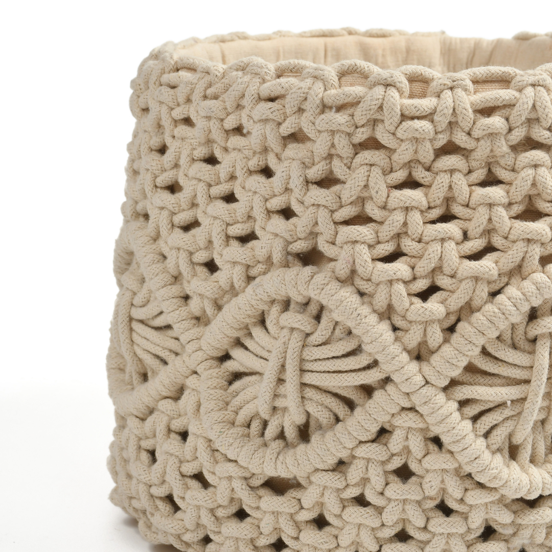 Natural Macramé Cotton Basket Set of 3