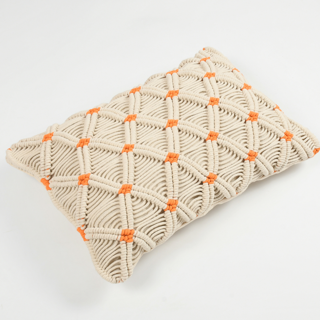 Macrame Cushion cover with orange accents