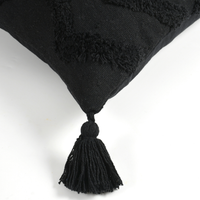 Black Chevron Tufted Cushion Cover with Tassels