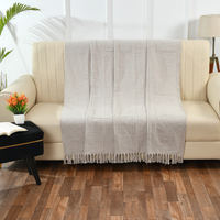 Beige Woven Cotton Throw