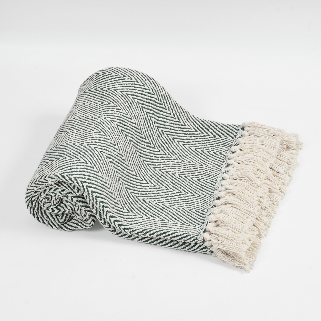 Green & White Striped Cotton Throw